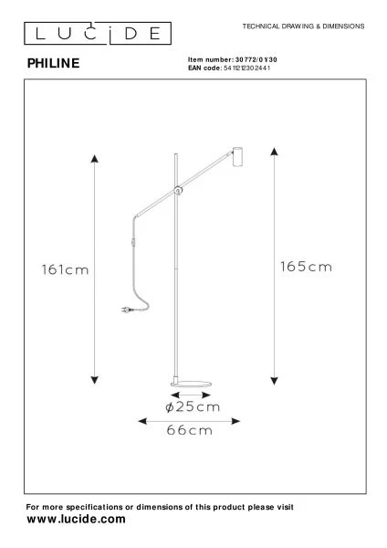 Lucide PHILINE - Lámpara de lectura - 1xGU10 - Negro - técnico